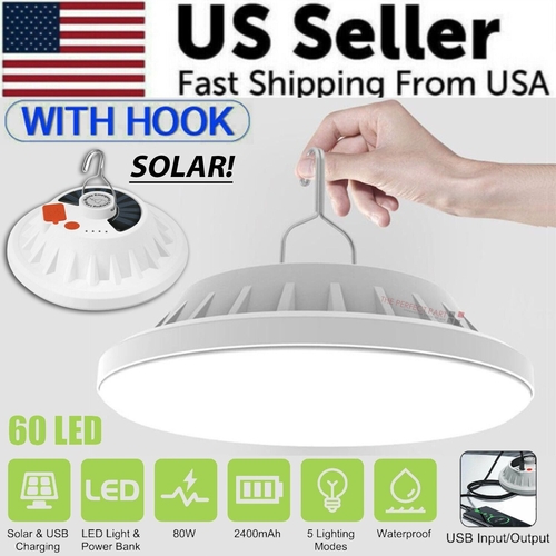 Rechargeable 60 LED Outdoor Camping Tent Light USB & Solar Lantern