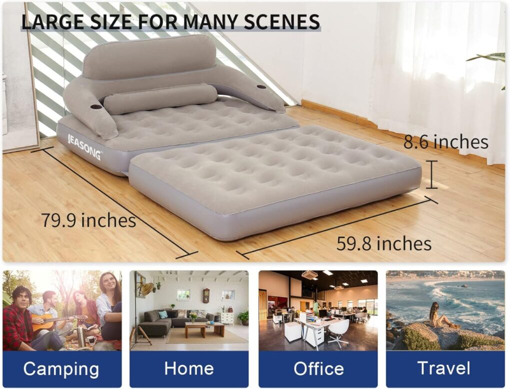 Portable Inflatable Air Couch w/Pump & Backrest - Image 5