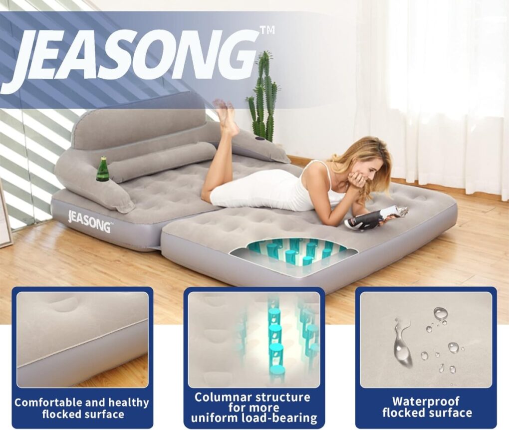 Portable Inflatable Air Couch w/Pump & Backrest - Image 3