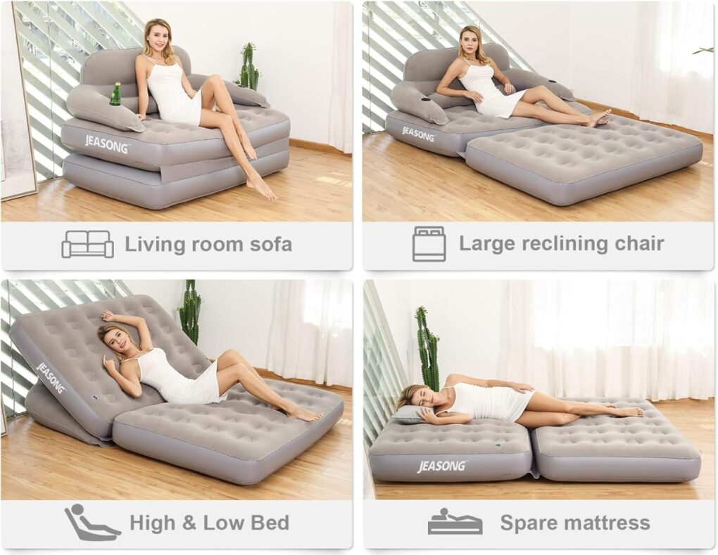 Portable Inflatable Air Couch w/Pump & Backrest - Image 4