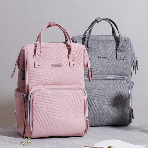 Quilted Diaper Bag Baby Backpack – 13 Pockets, Waterproof Oxford Fabric